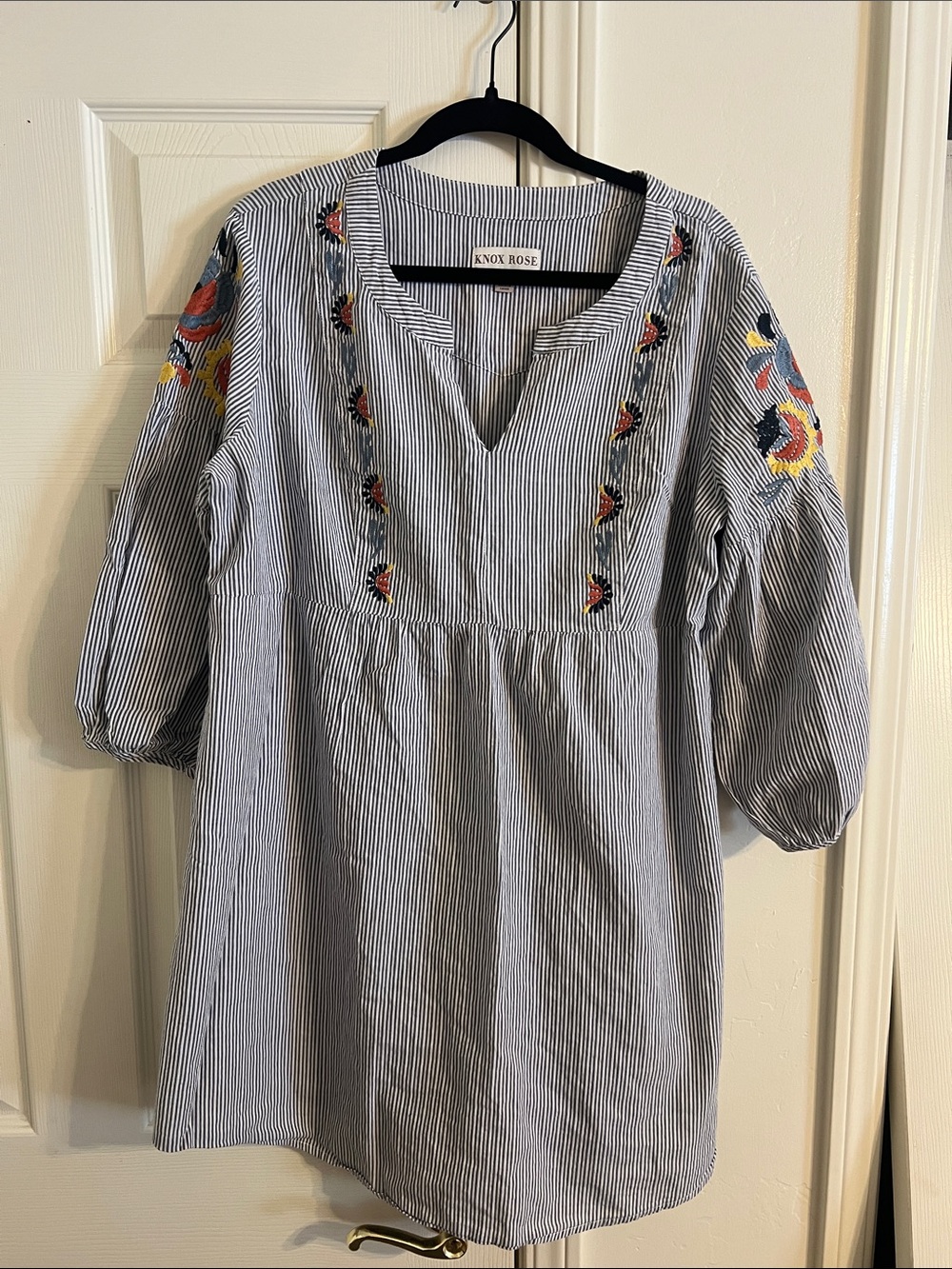 Knox Rose Blue and White Striped Embroidered Tunic Dress